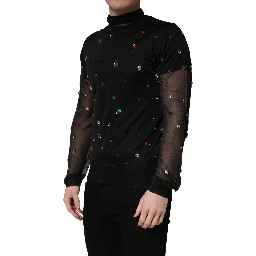 Black Crystal Embellished TurtleNeck Sweater