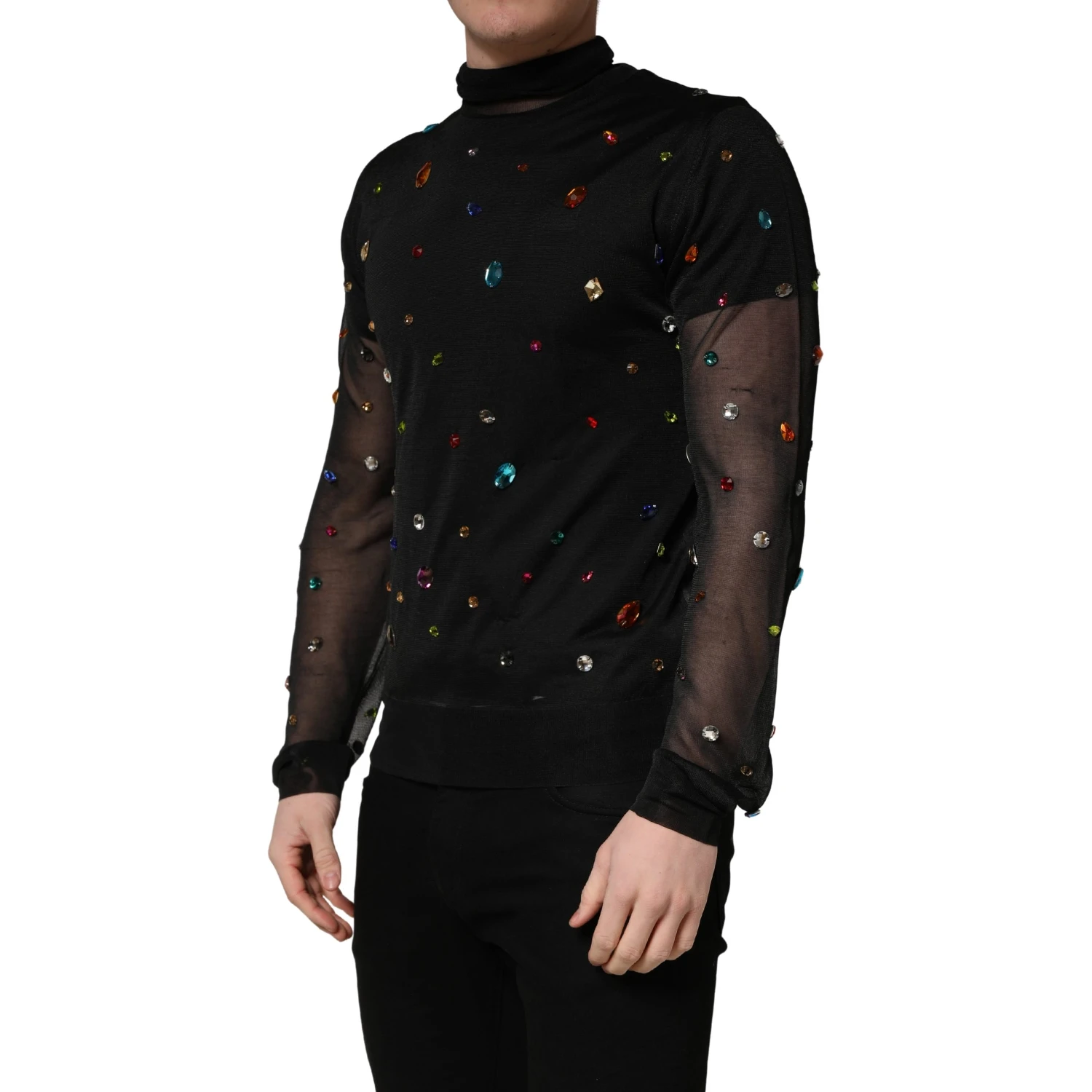 Black Crystal Embellished TurtleNeck Sweater