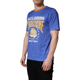 Blue Pasta Graphic Print Cotton Men Crewneck T-shirt