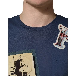 Navy Blue Cotton Graphic Crew Neck T-shirt