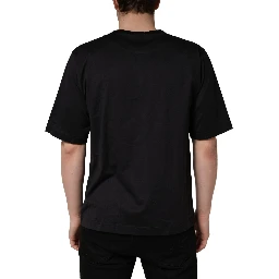 Black Angel Print Cotton Crew Neck T-shirt