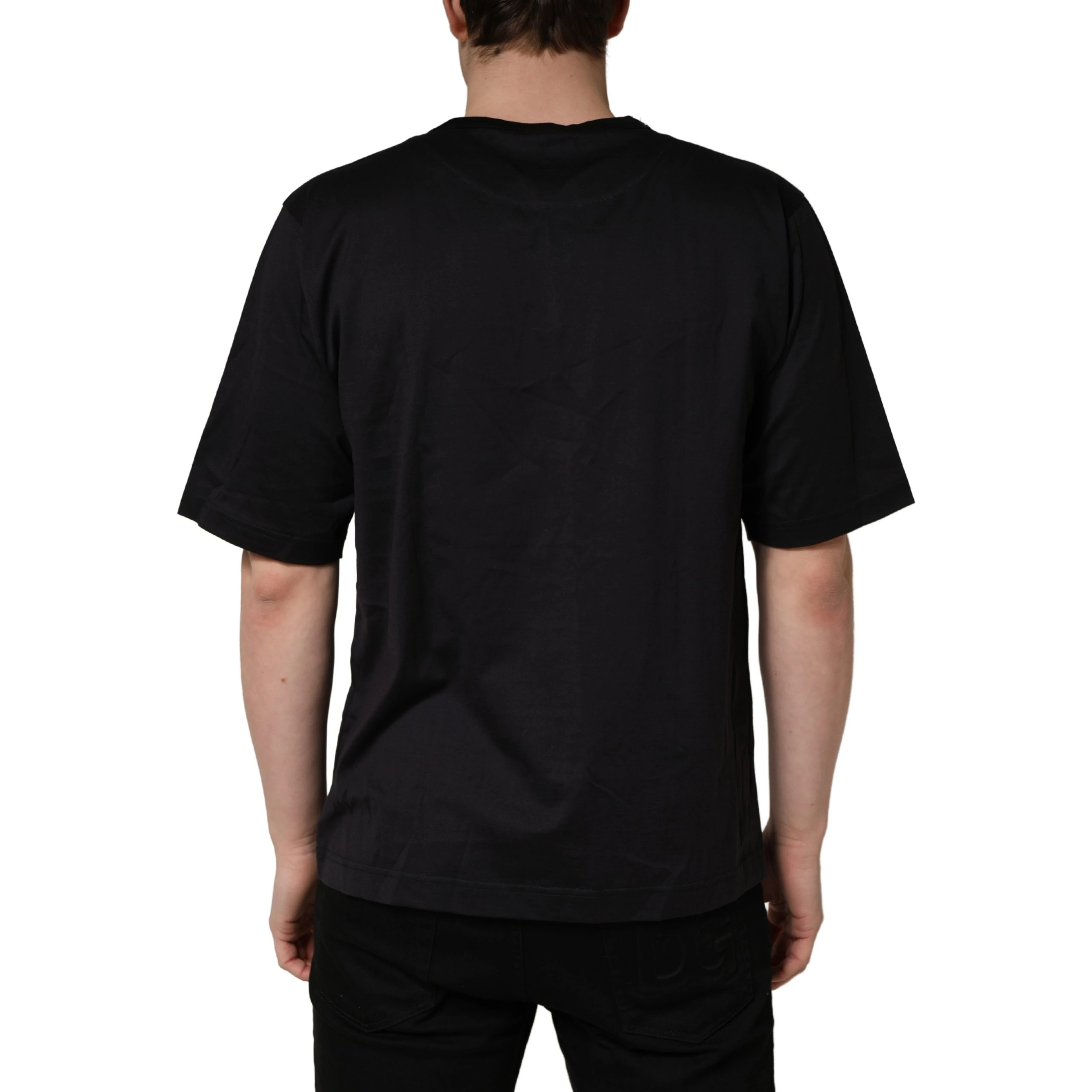 Black Angel Print Cotton Crew Neck T-shirt