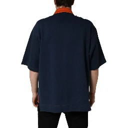 Navy Blue Cotton Logo Short Sleeves Men Polo T-shirt