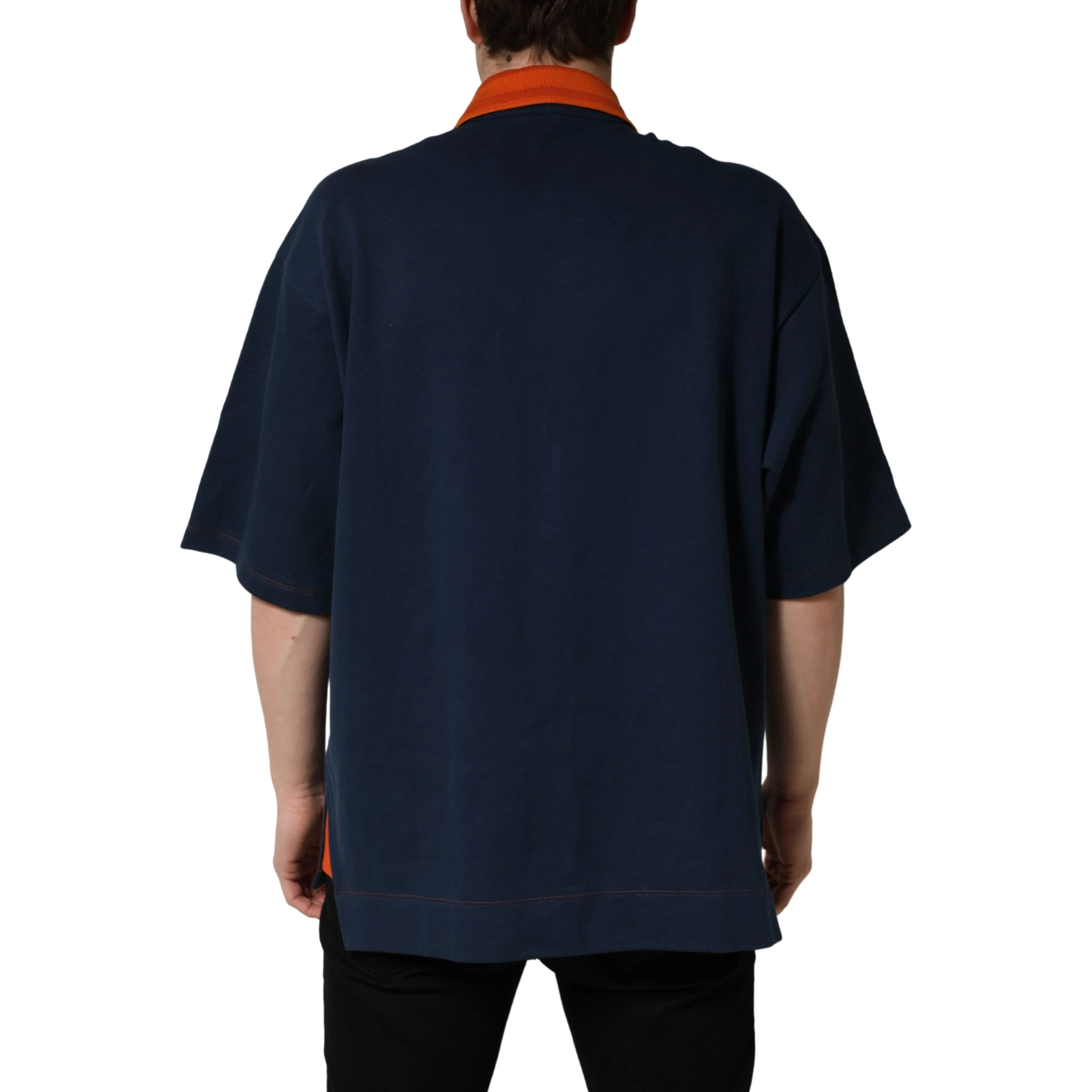 Navy Blue Cotton Logo Short Sleeves Men Polo T-shirt