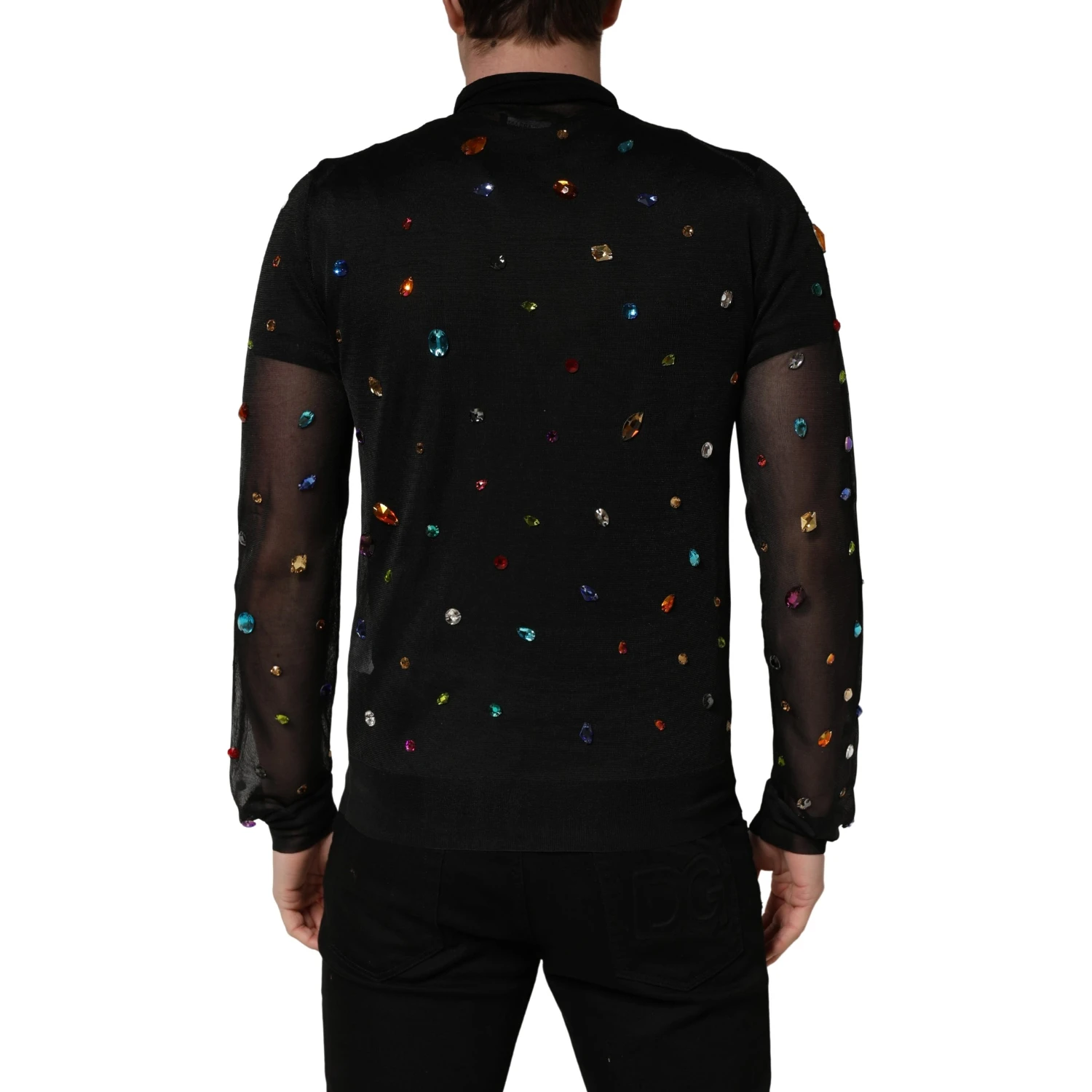 Black Crystal Embellished TurtleNeck Sweater