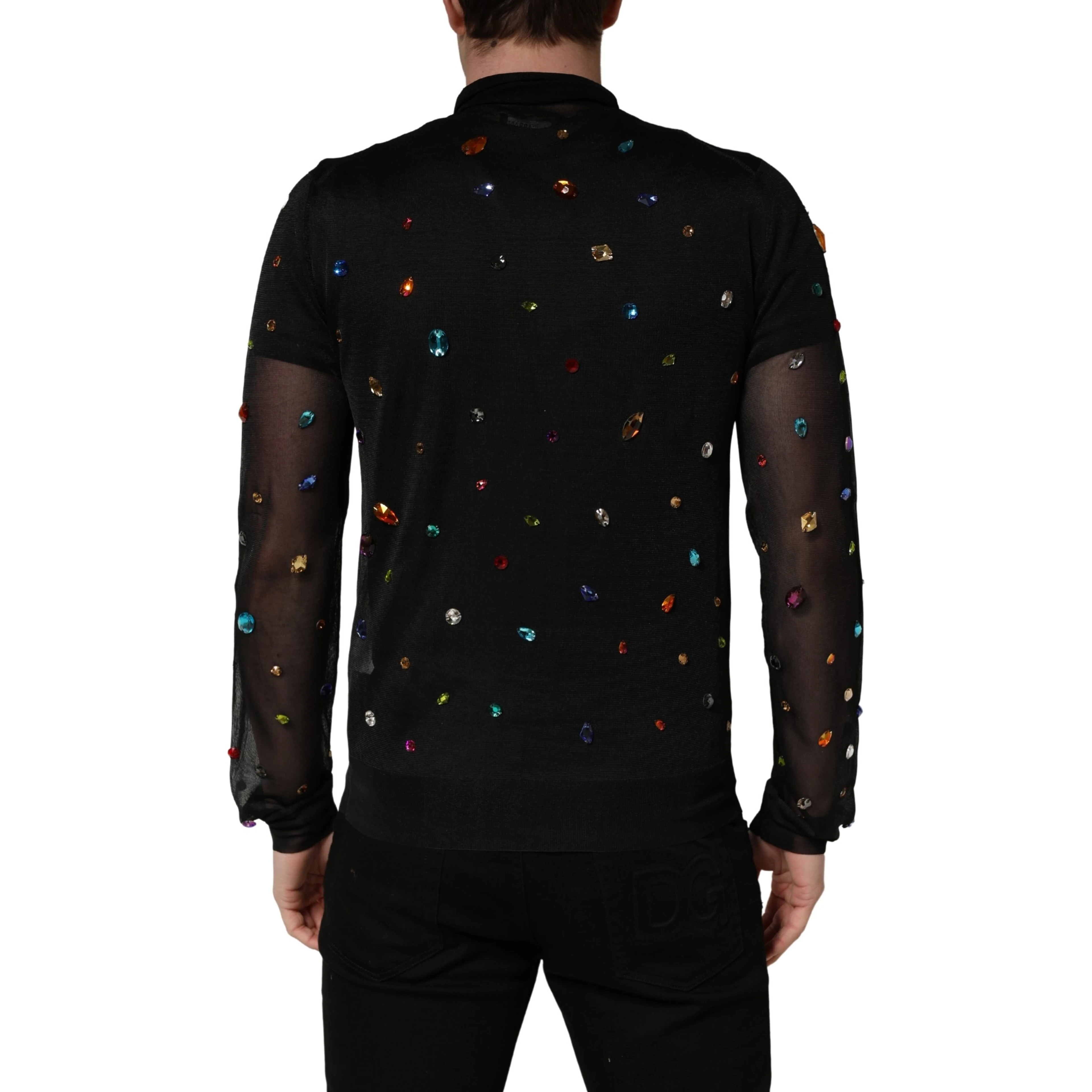 Black Crystal Embellished TurtleNeck Sweater