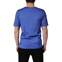 Blue Pasta Graphic Print Cotton Men Crewneck T-shirt