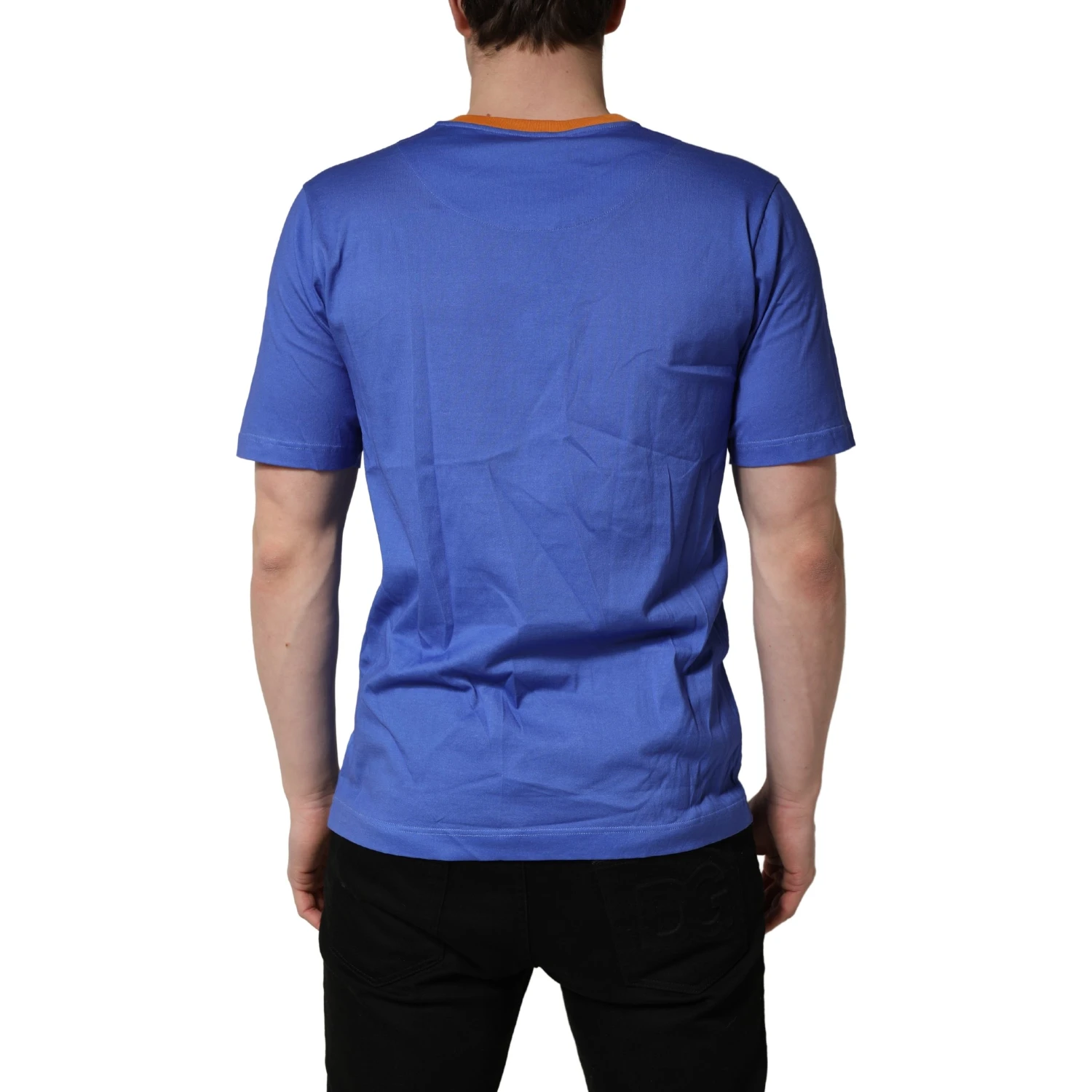 Blue Pasta Graphic Print Cotton Men Crewneck T-shirt