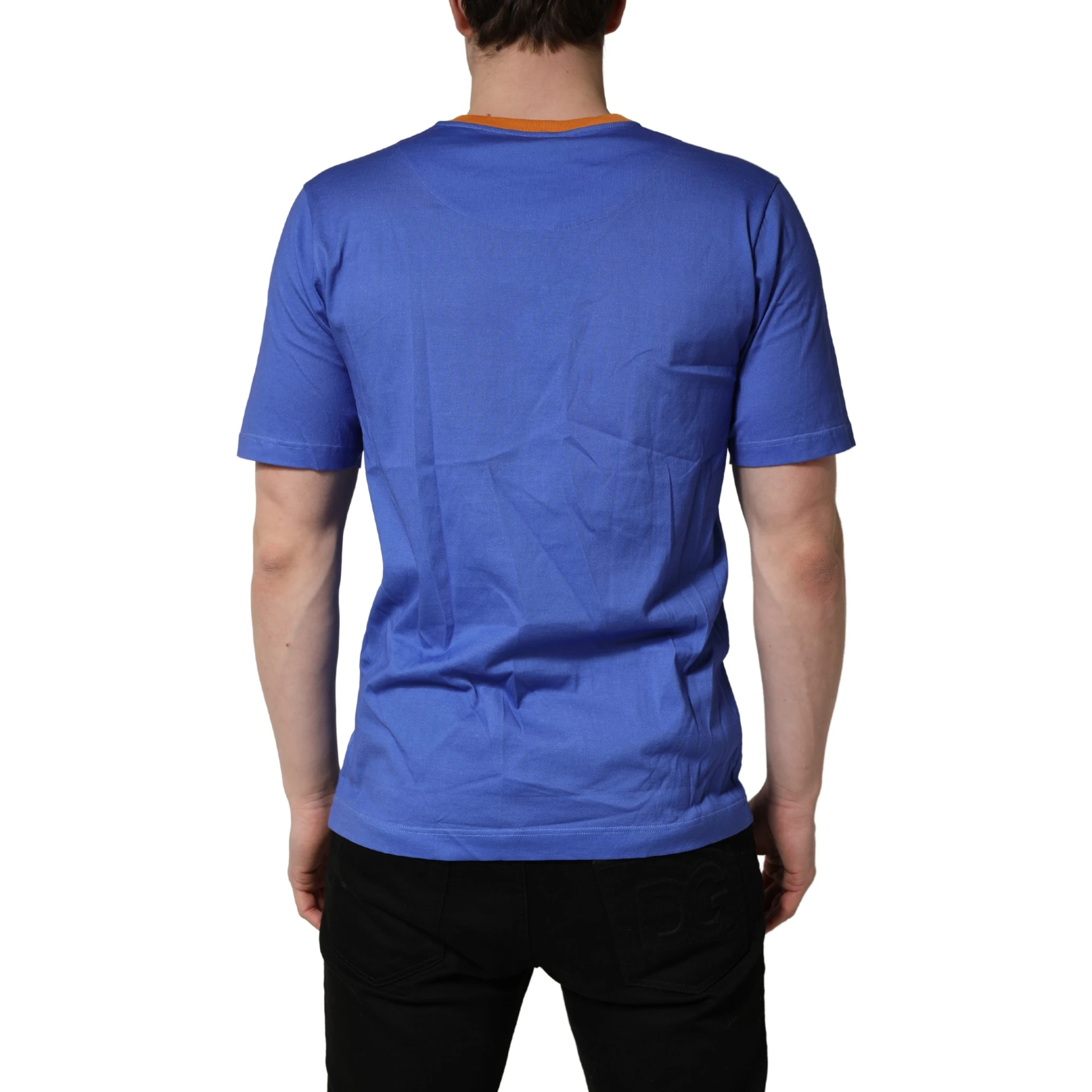 Blue Pasta Graphic Print Cotton Men Crewneck T-shirt