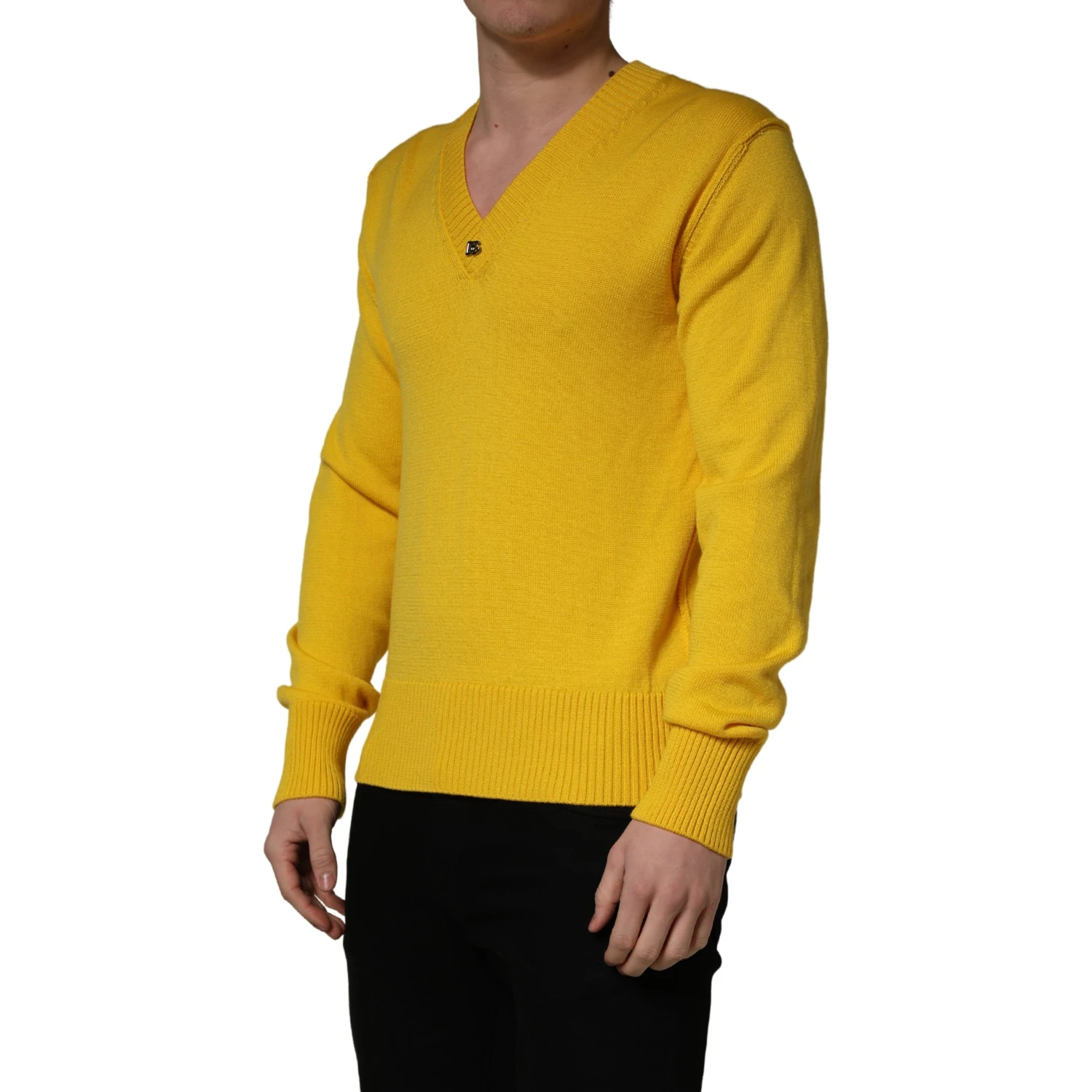 Wool Knitted V-Neck Pullover Yellow