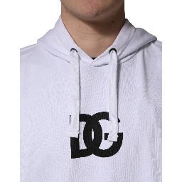 White Logo Print Cotton Hooded Sweatshirt Sweater