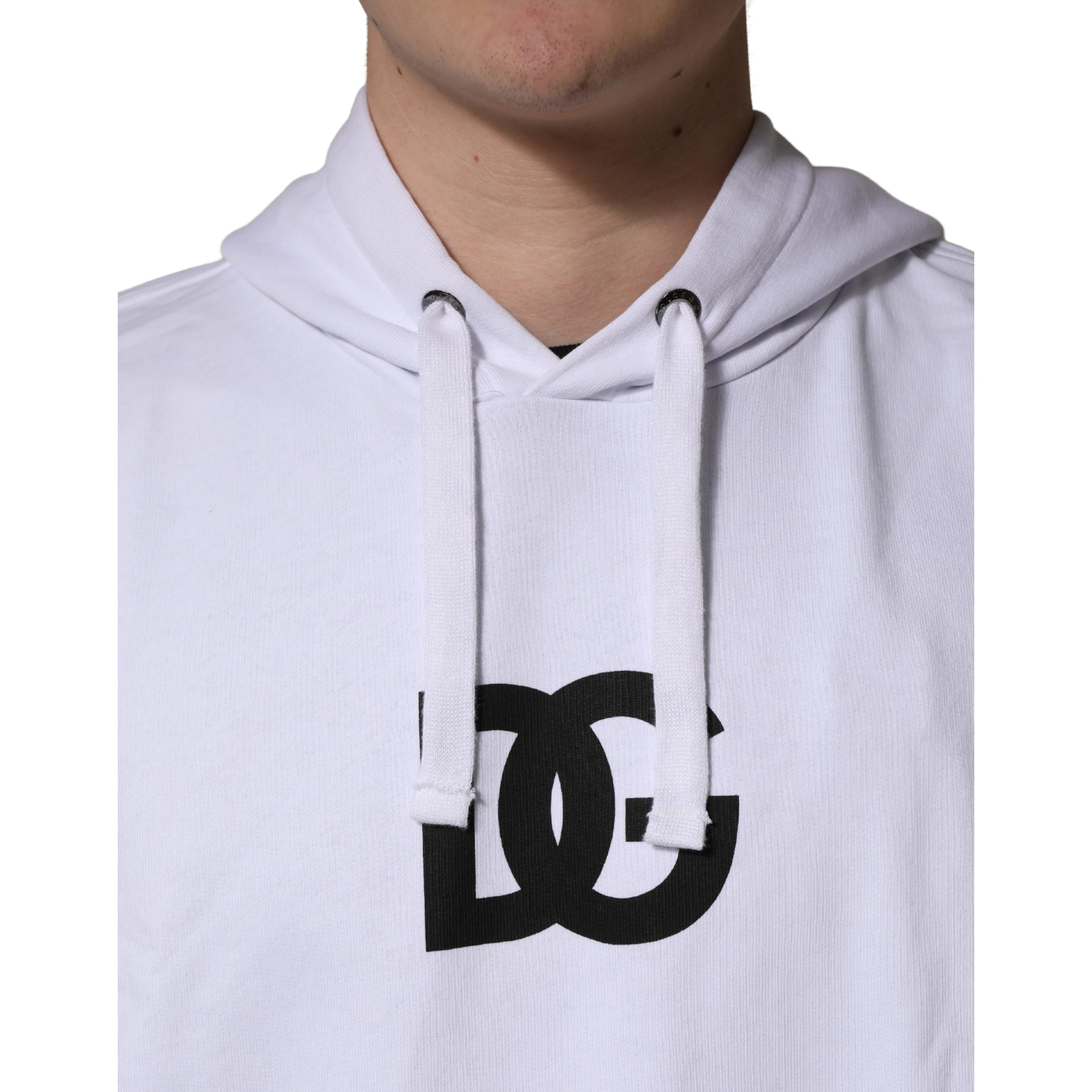 White Logo Print Cotton Hooded Sweatshirt Sweater