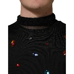 Black Crystal Embellished TurtleNeck Sweater