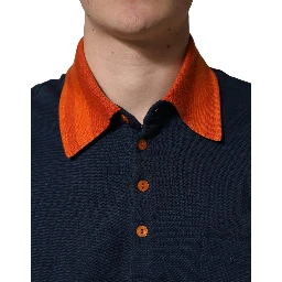 Navy Blue Cotton Logo Short Sleeves Men Polo T-shirt