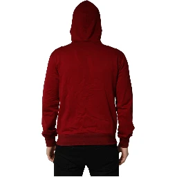 Red Cotton Full Zip Fleece Men Hoodie Sweater