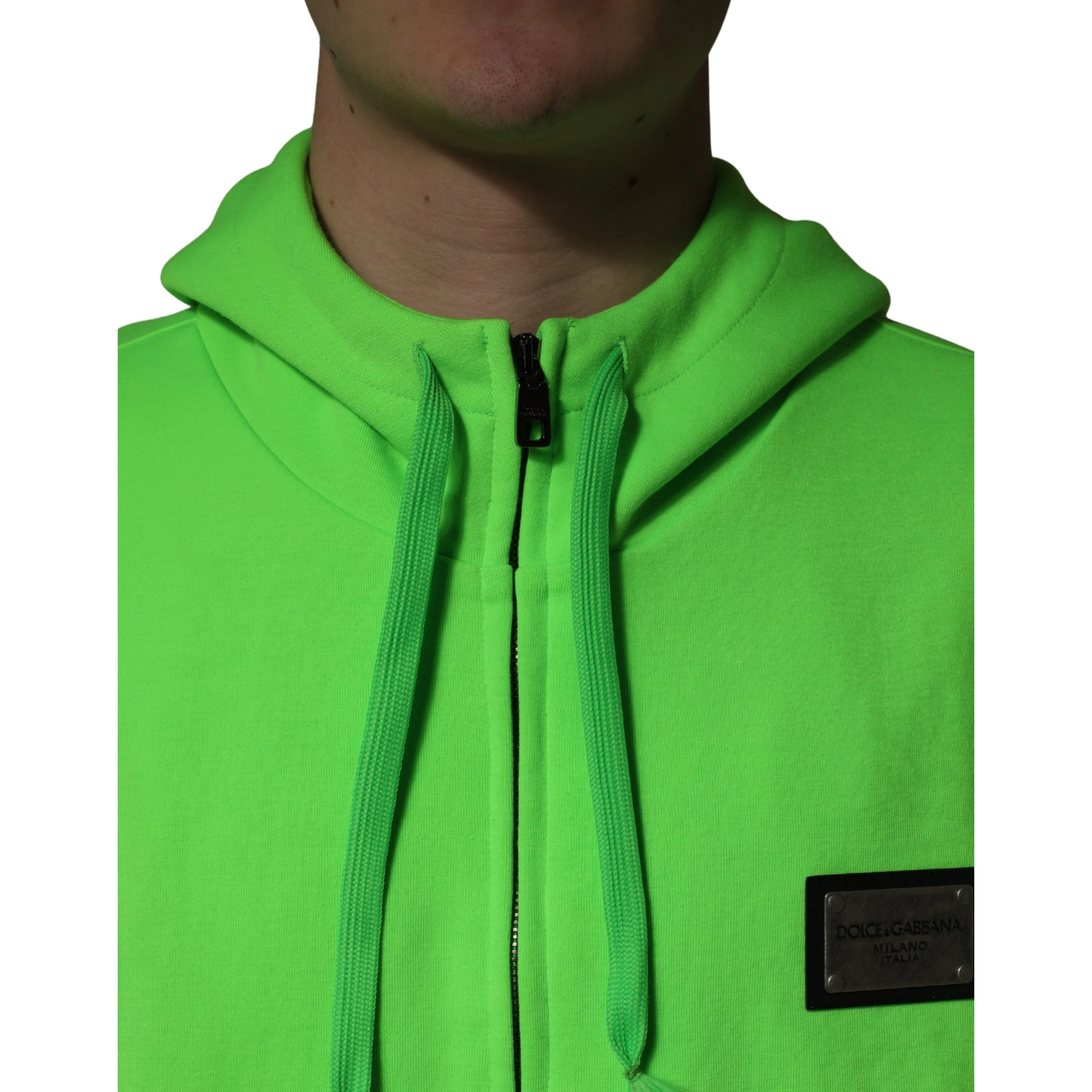 Green FullZip Fleece HoodedSweatshirt Sweater