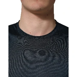 Dark Blue Silk Crew Neck Short Sleeve T-shirt