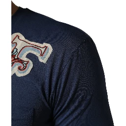 Navy Blue Cotton Graphic Crew Neck T-shirt