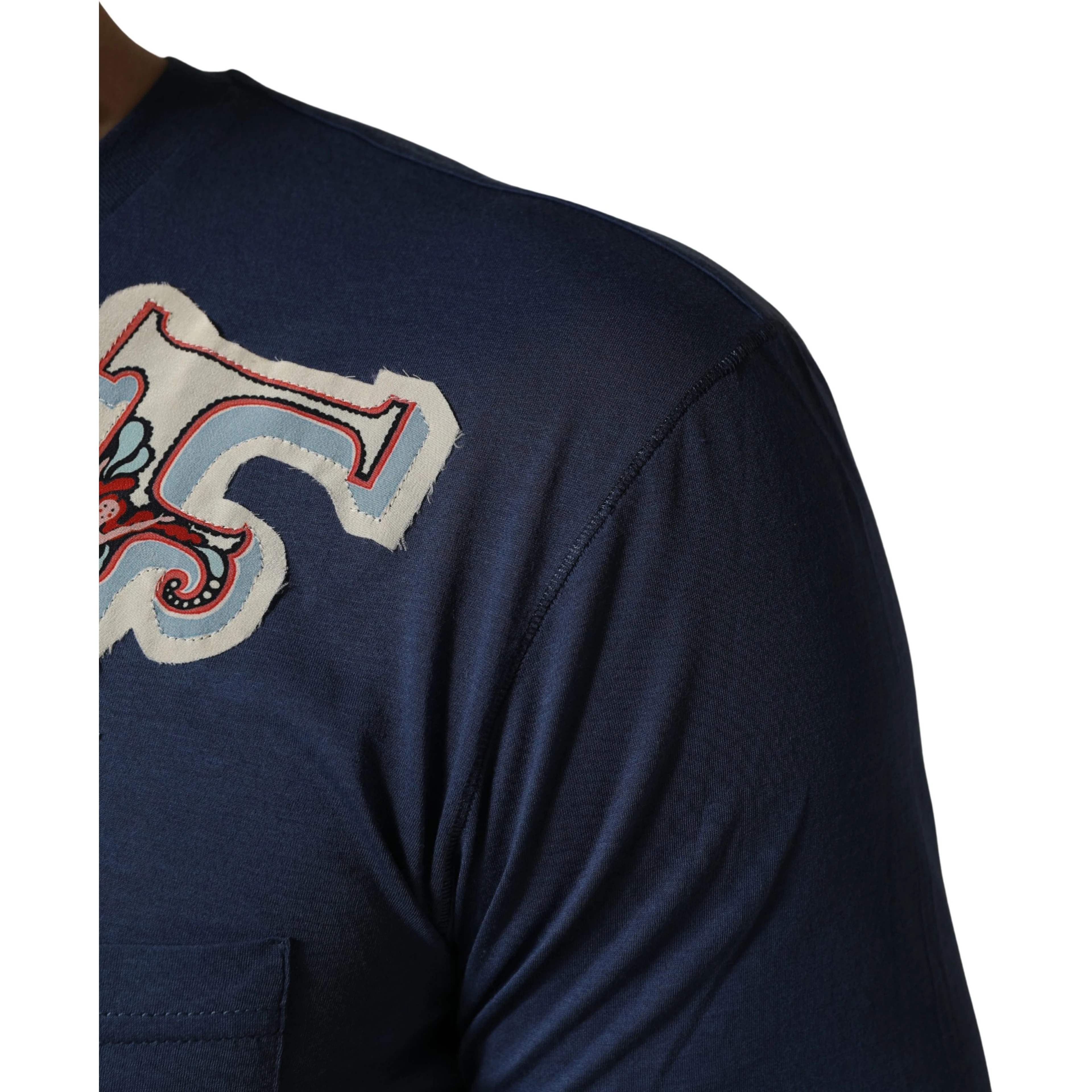 Navy Blue Cotton Graphic Crew Neck T-shirt
