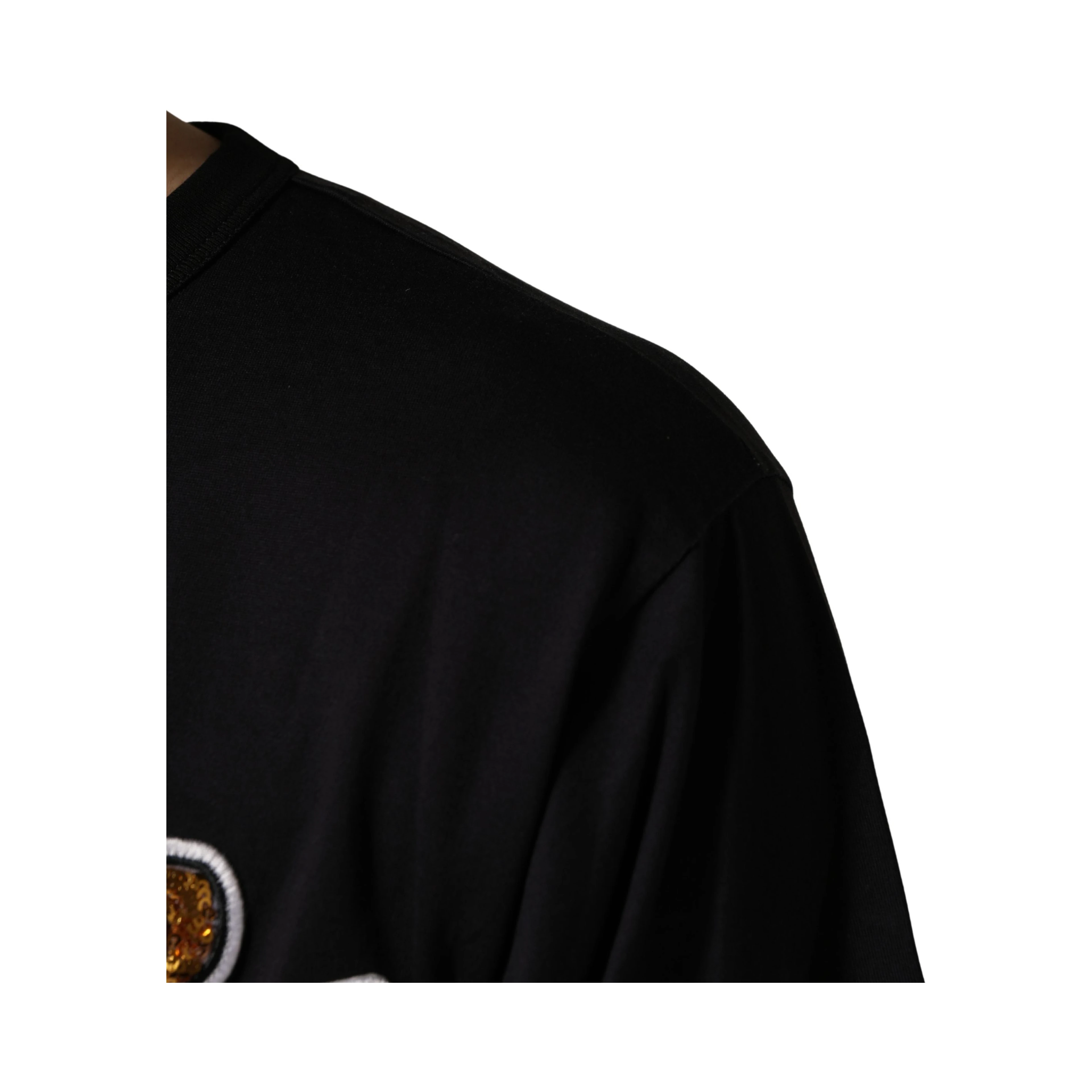 Black Angel Print Cotton Crew Neck T-shirt