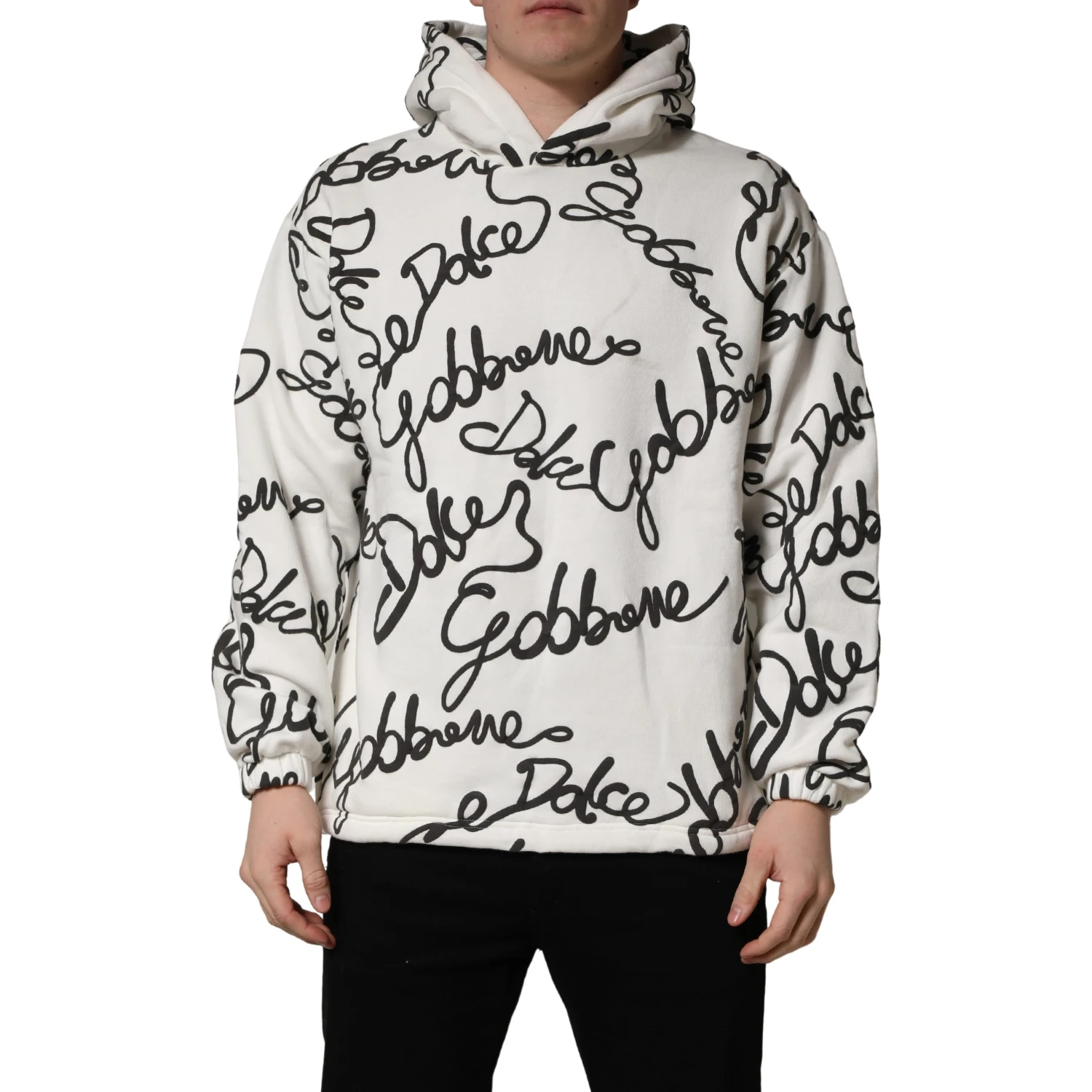 White Script Logo Print Cotton Sweatshirt Sweater