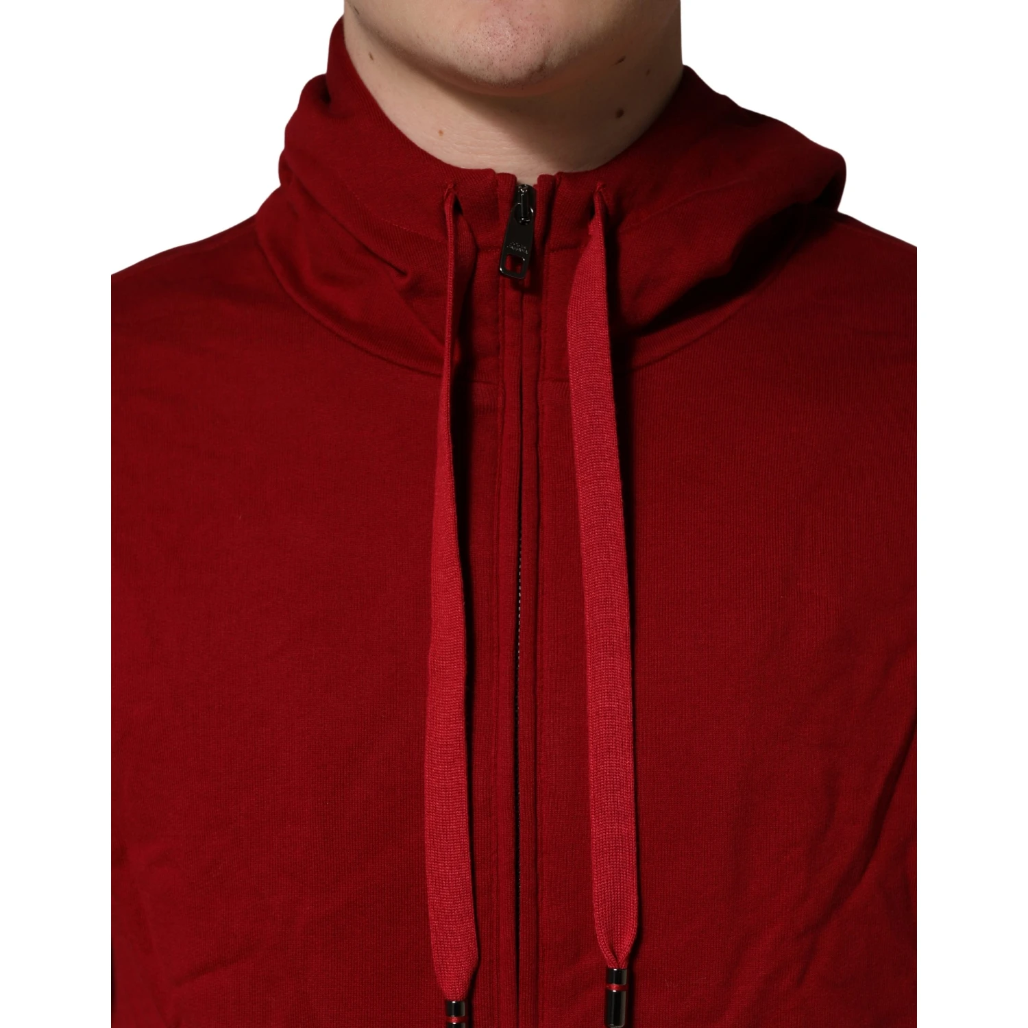 Red Cotton Full Zip Fleece Men Hoodie Sweater