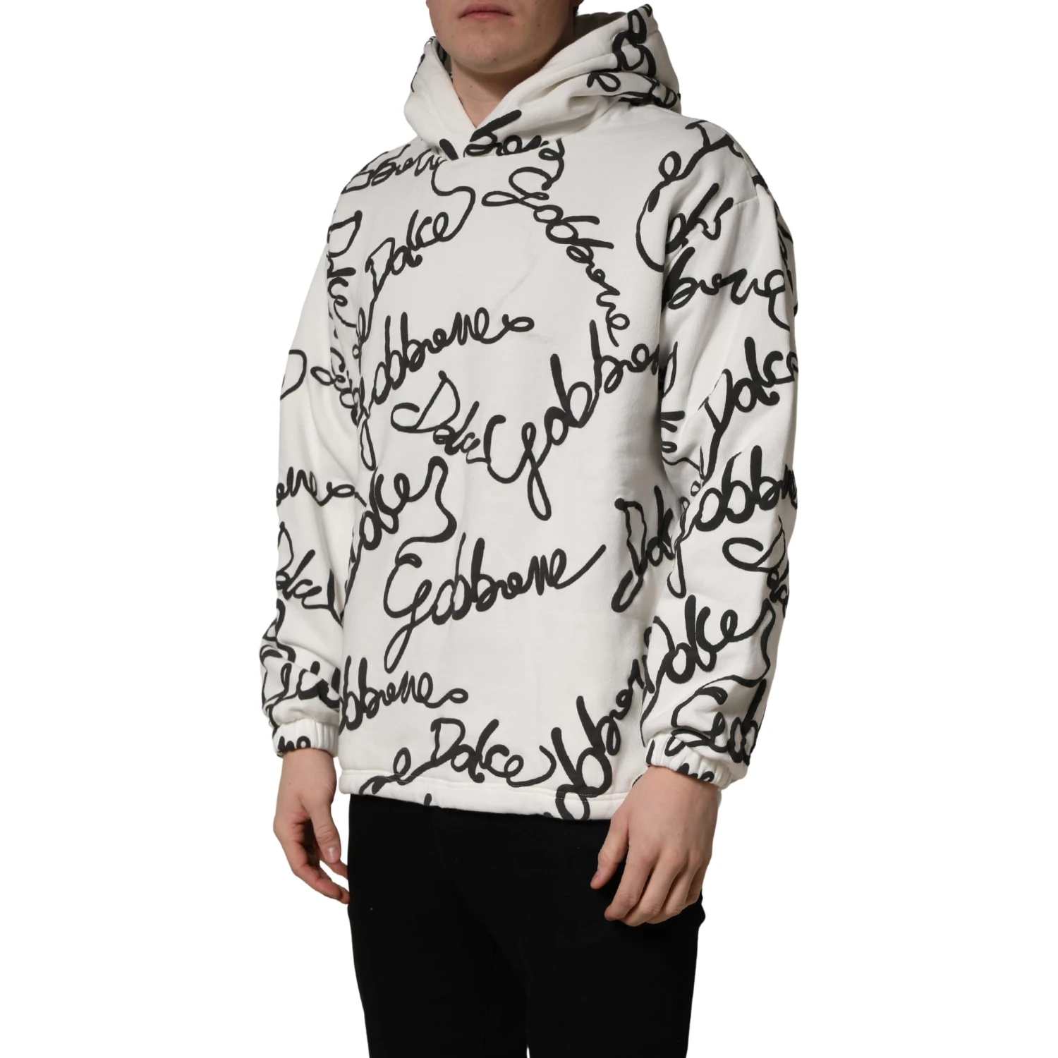 White Script Logo Print Cotton Sweatshirt Sweater
