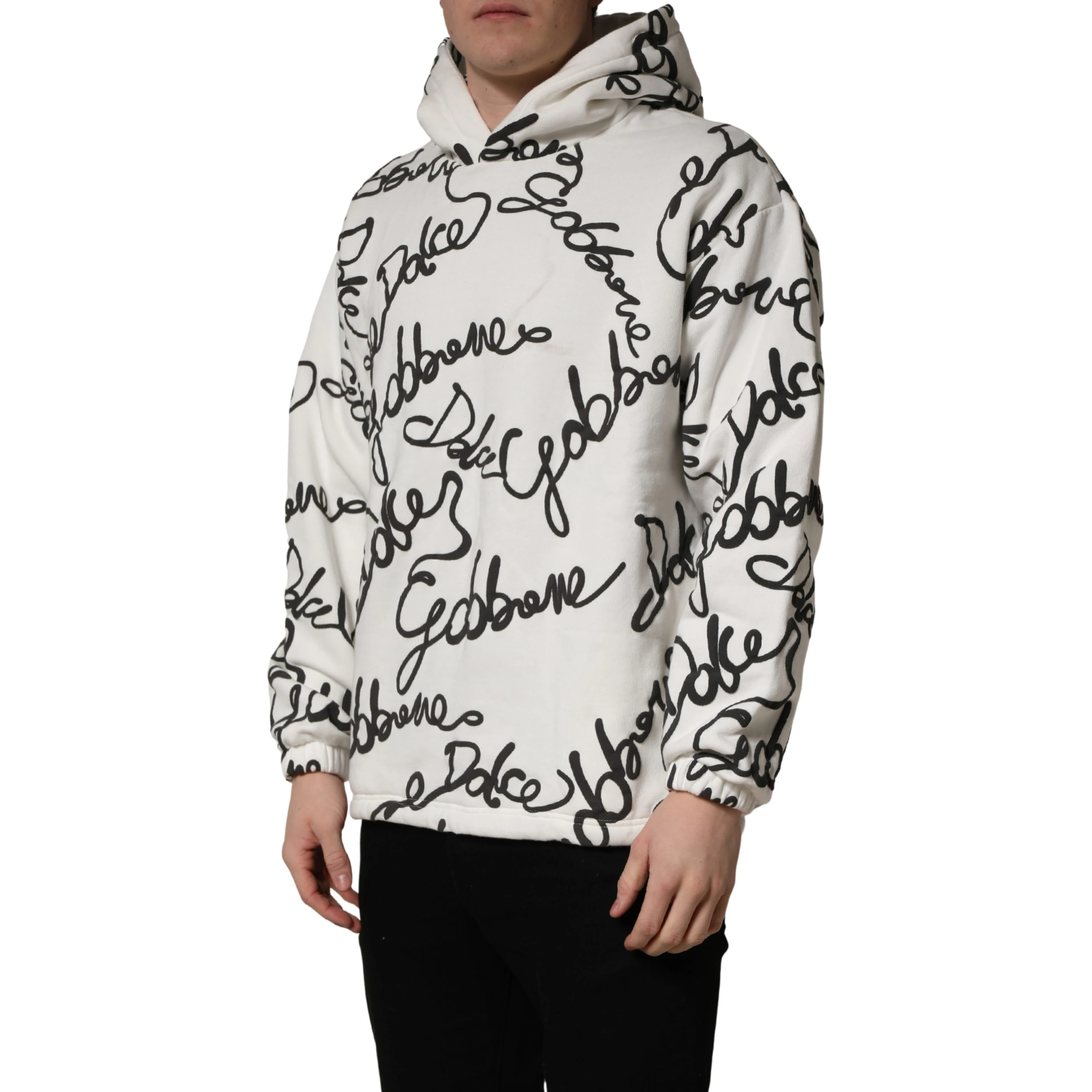 White Script Logo Print Cotton Sweatshirt Sweater