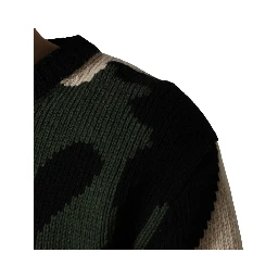 Multicolor Intarsia Knit Camouflage Pullover Sweater