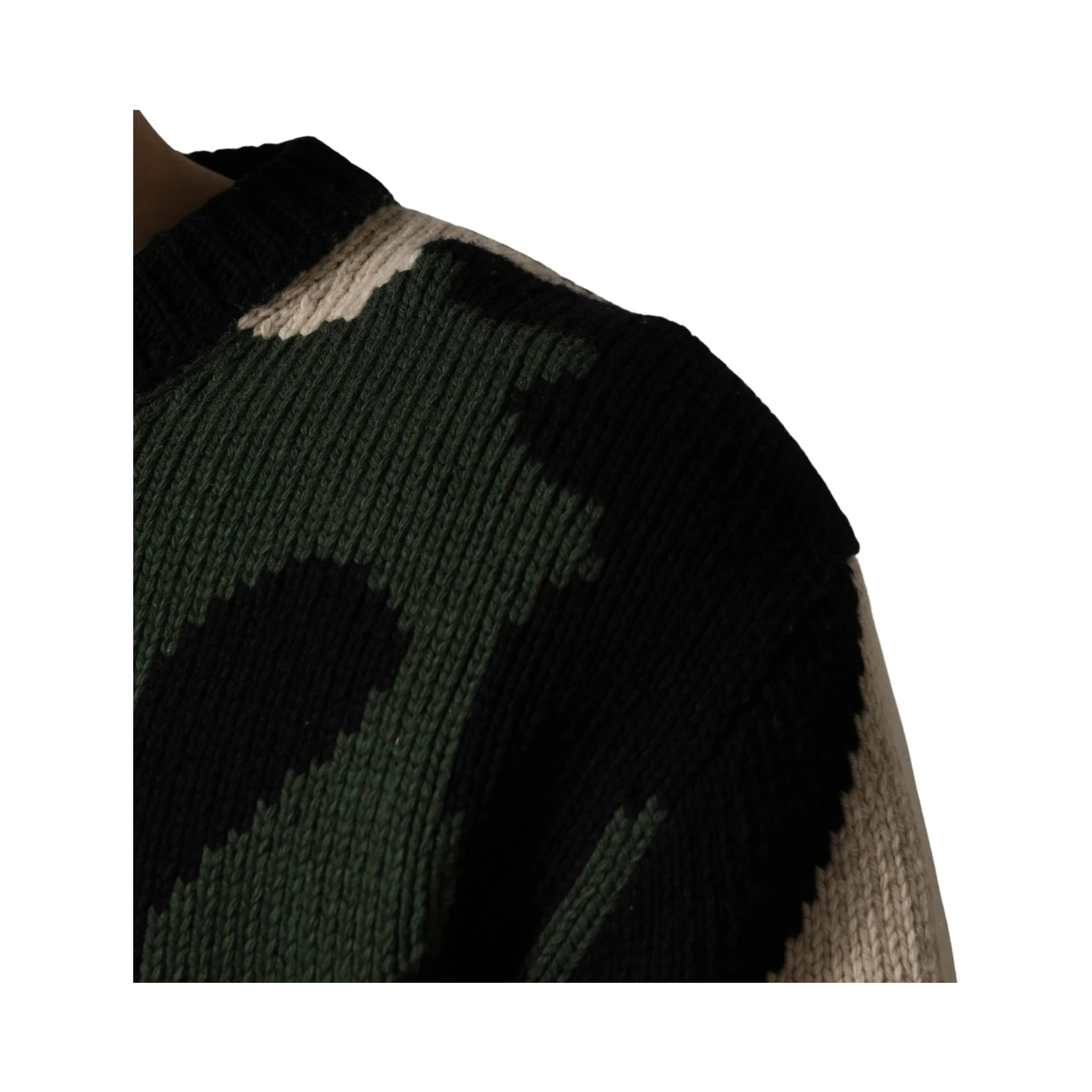 Multicolor Intarsia Knit Camouflage Pullover Sweater