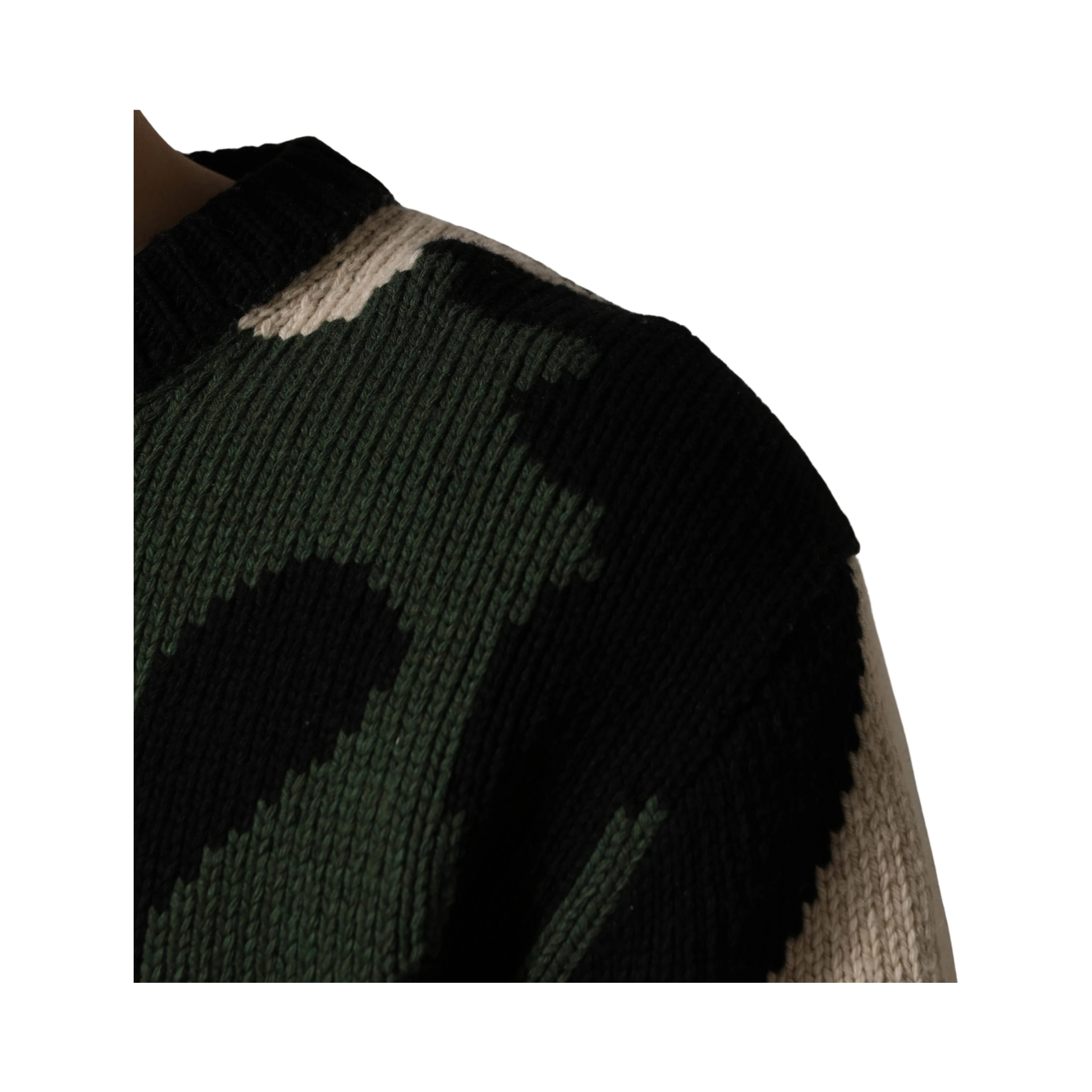 Multicolor Intarsia Knit Camouflage Pullover Sweater