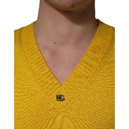 Wool Knitted V-Neck Pullover Yellow