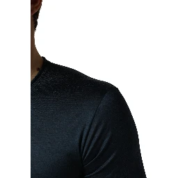 Dark Blue Silk Crew Neck Short Sleeve T-shirt