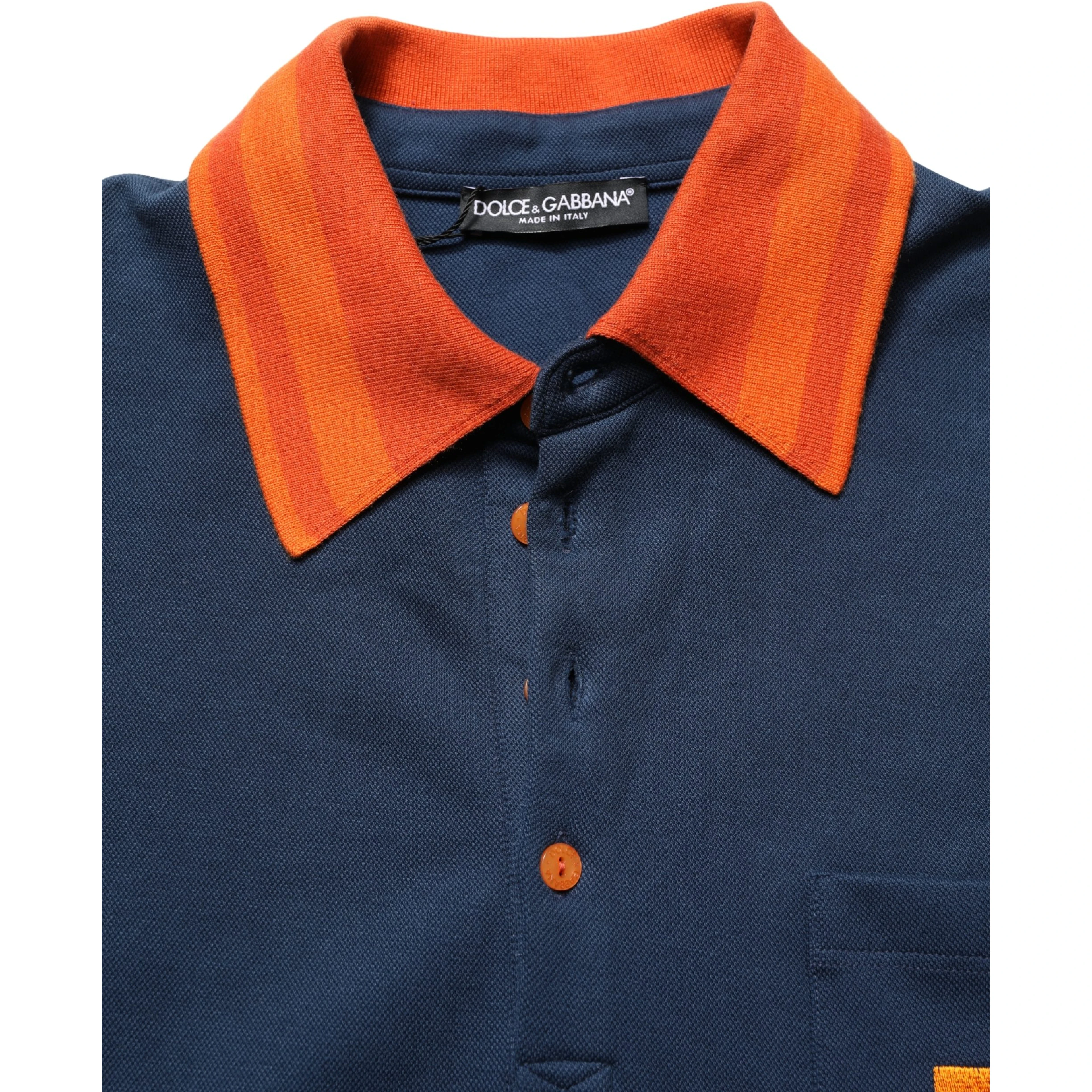 Navy Blue Cotton Logo Short Sleeves Men Polo T-shirt