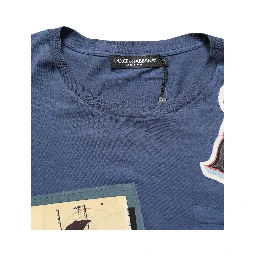 Navy Blue Cotton Graphic Crew Neck T-shirt