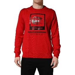 Red Eye Print Crew Neck Pullover Sweater