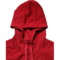 Red Cotton Full Zip Fleece Men Hoodie Sweater