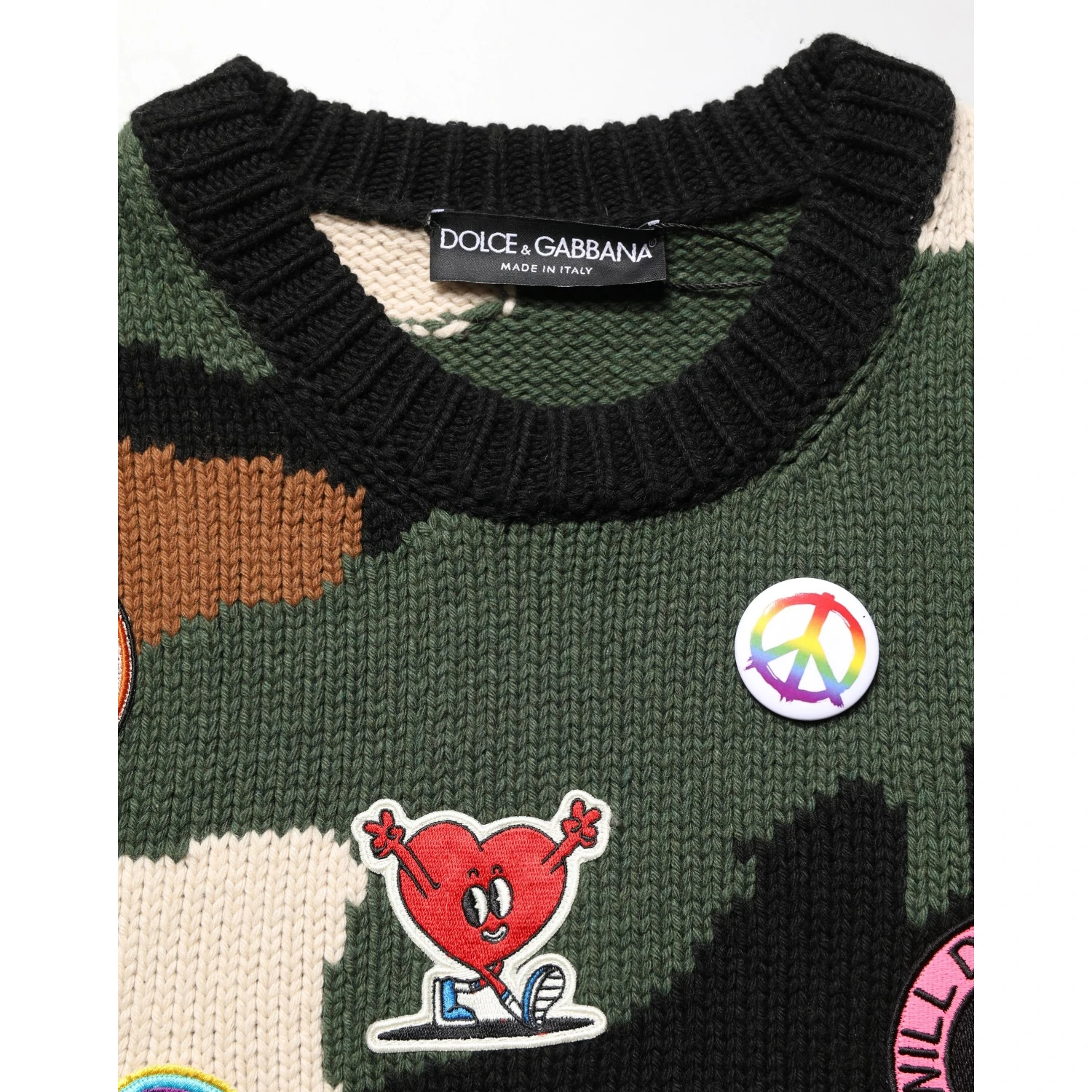 Multicolor Intarsia Knit Camouflage Pullover Sweater
