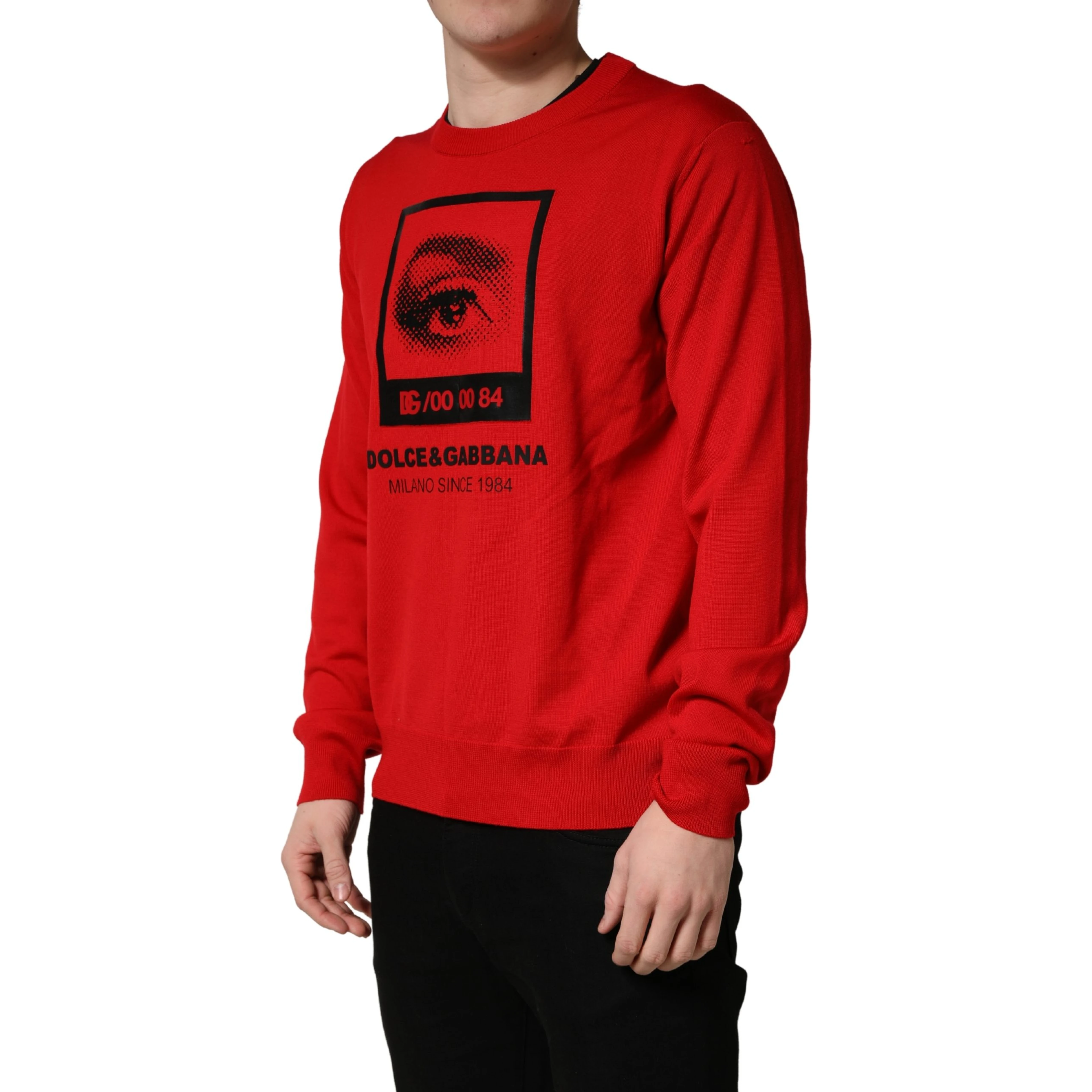 Red Eye Print Crew Neck Pullover Sweater