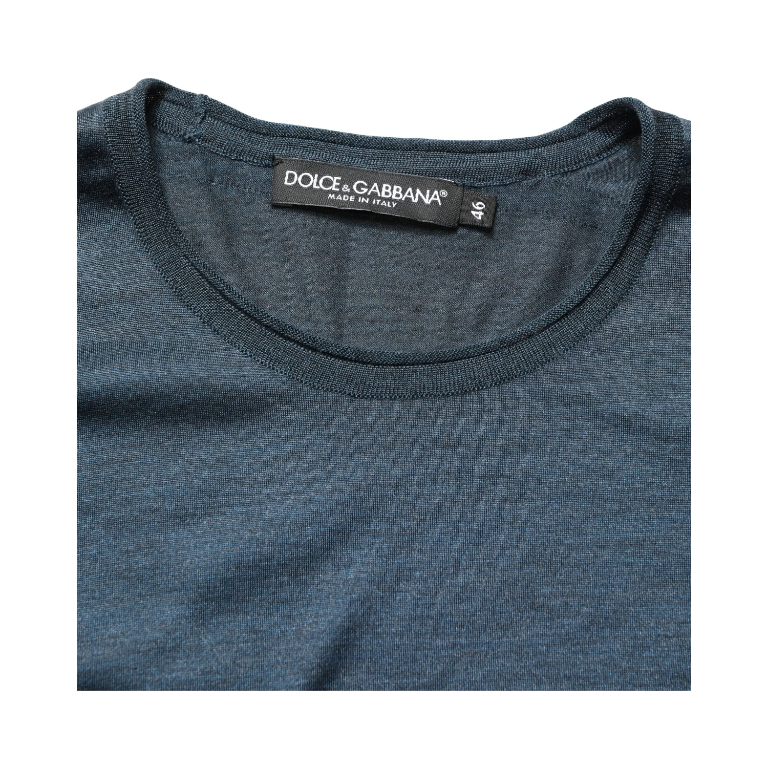 Dark Blue Silk Crew Neck Short Sleeve T-shirt