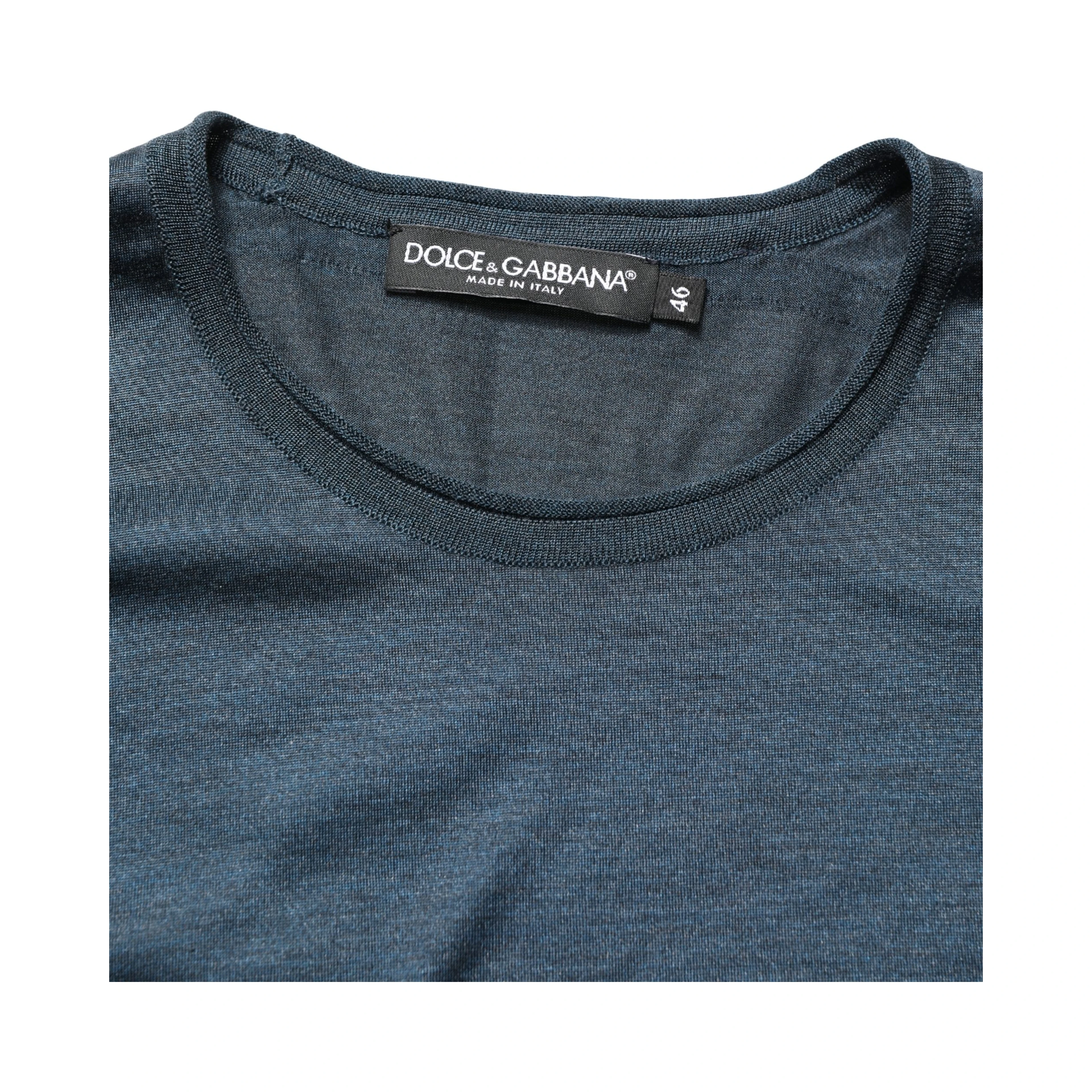 Dark Blue Silk Crew Neck Short Sleeve T-shirt
