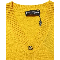 Wool Knitted V-Neck Pullover Yellow