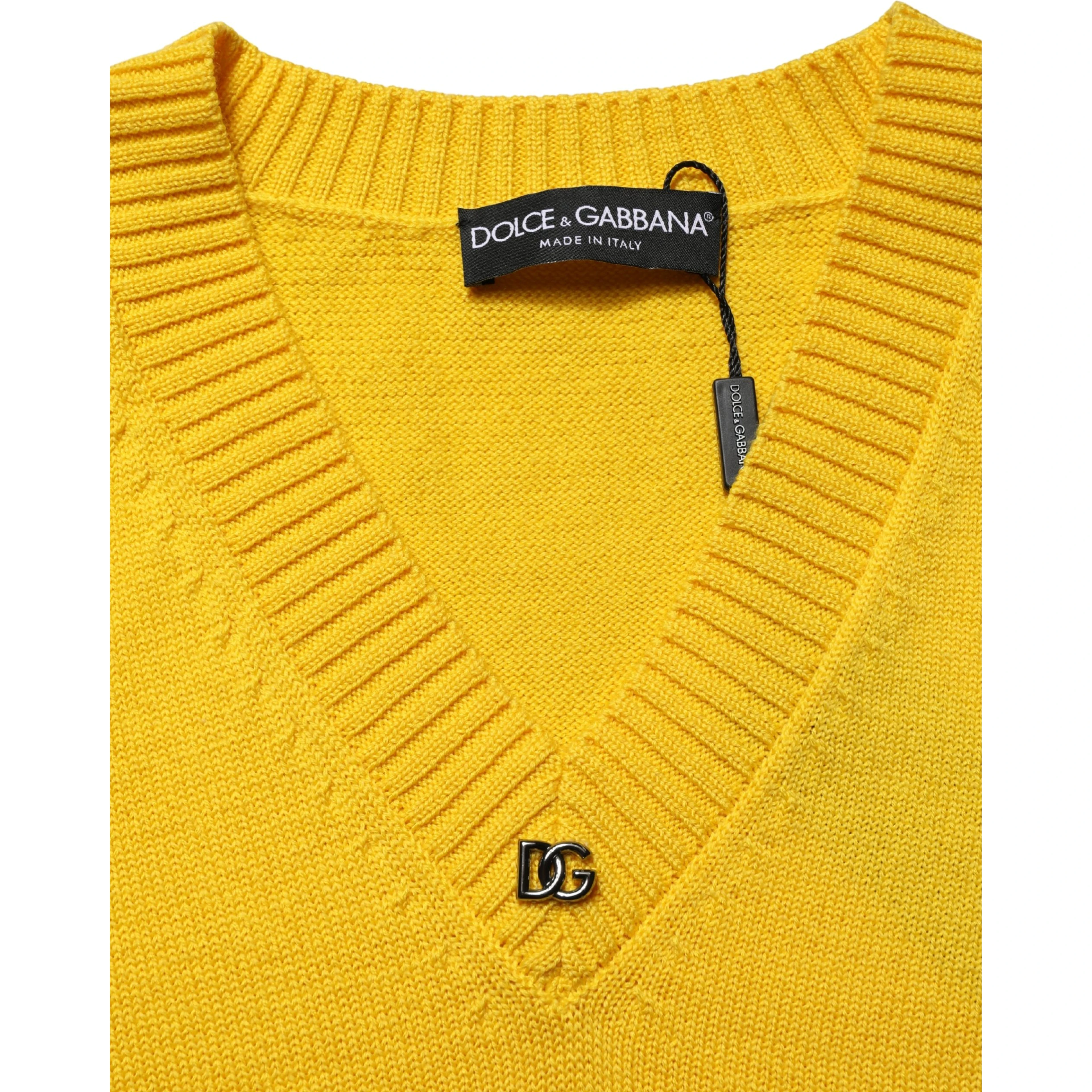 Wool Knitted V-Neck Pullover Yellow