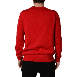 Red Eye Print Crew Neck Pullover Sweater