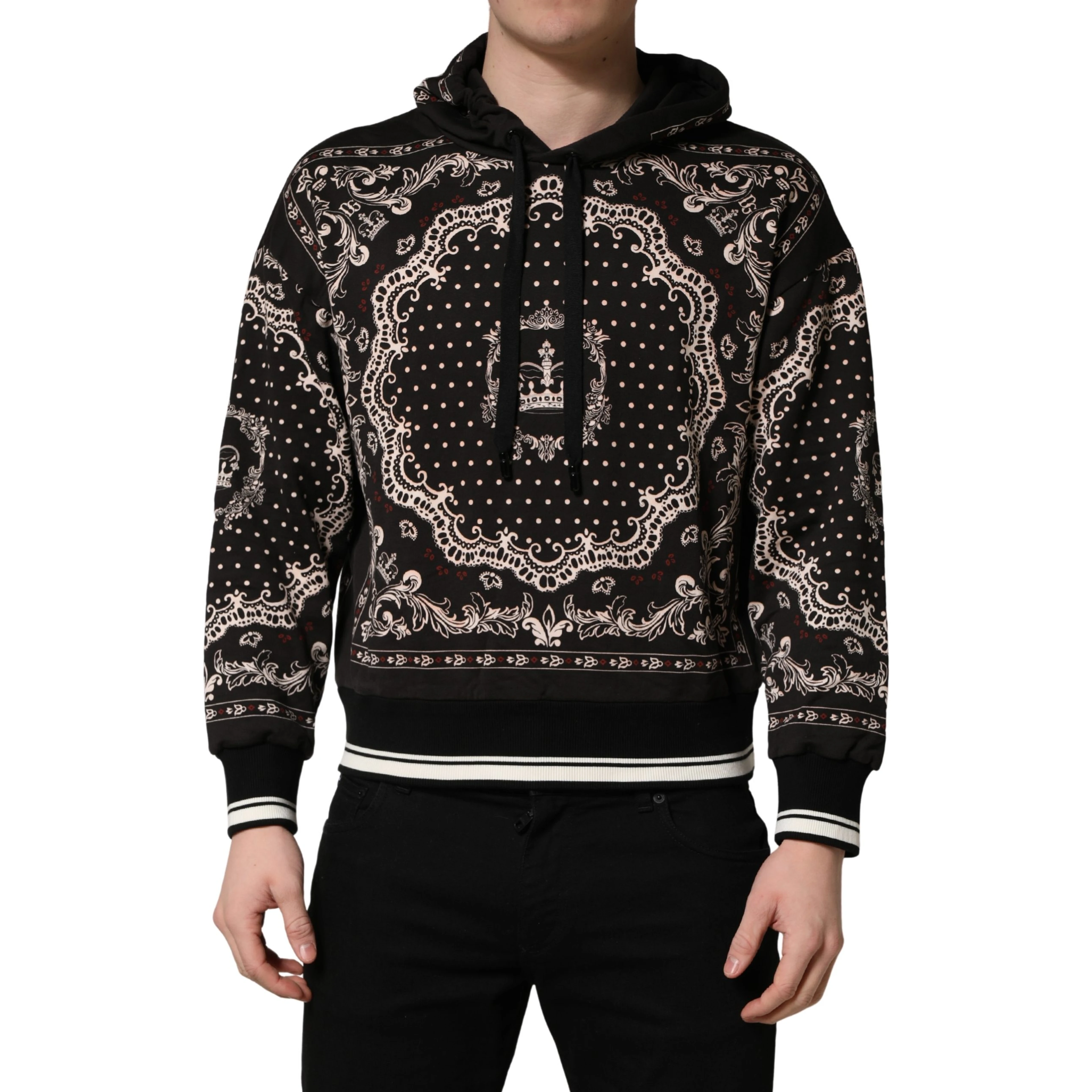 Black Bandana Print Cotton Men Hoodie Sweater