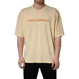 Yellow Logo Print Cotton Crew Neck T-shirt