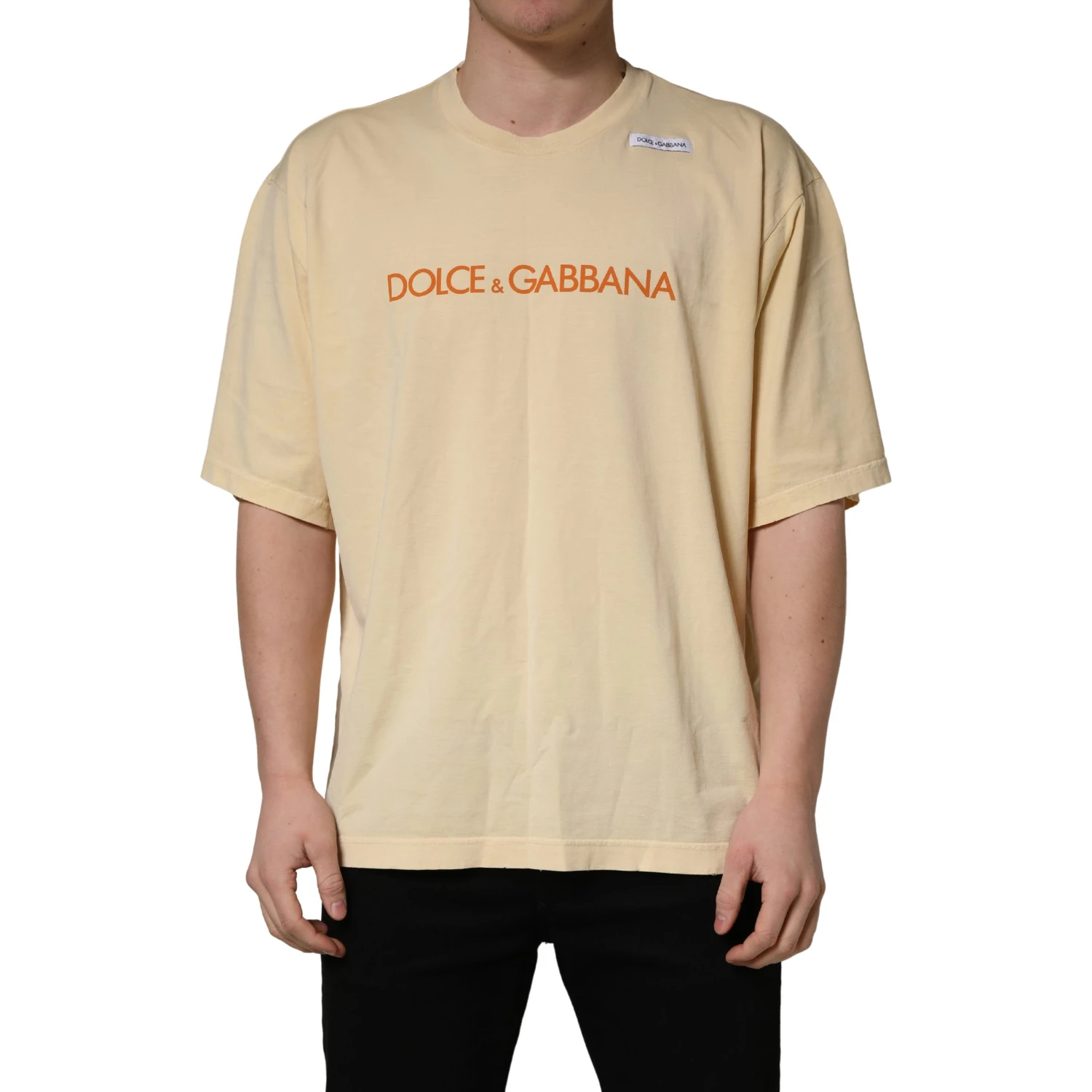 Yellow Logo Print Cotton Crew Neck T-shirt