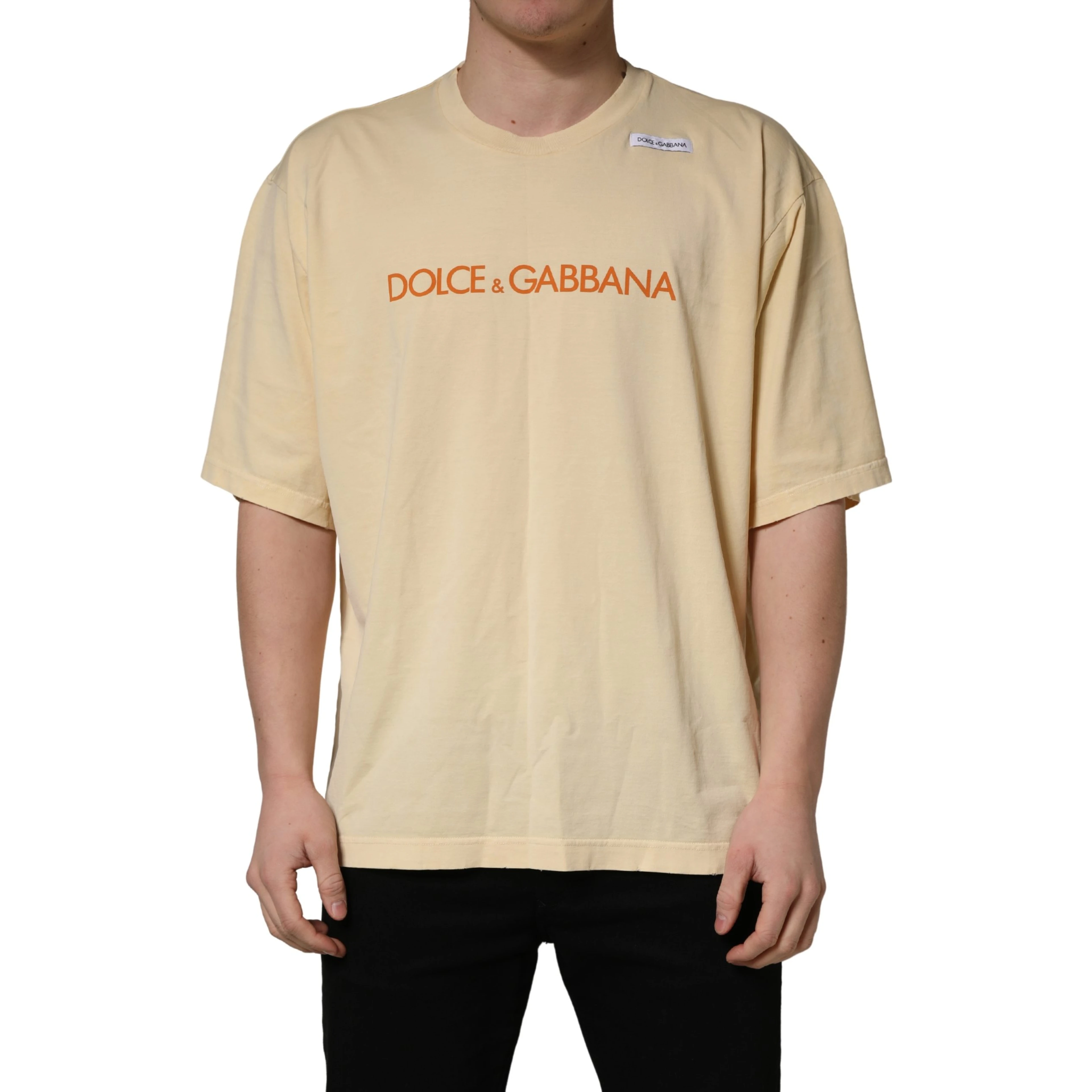 Yellow Logo Print Cotton Crew Neck T-shirt