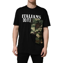 Black Camouflage Graphic Cotton Crewneck T-shirt