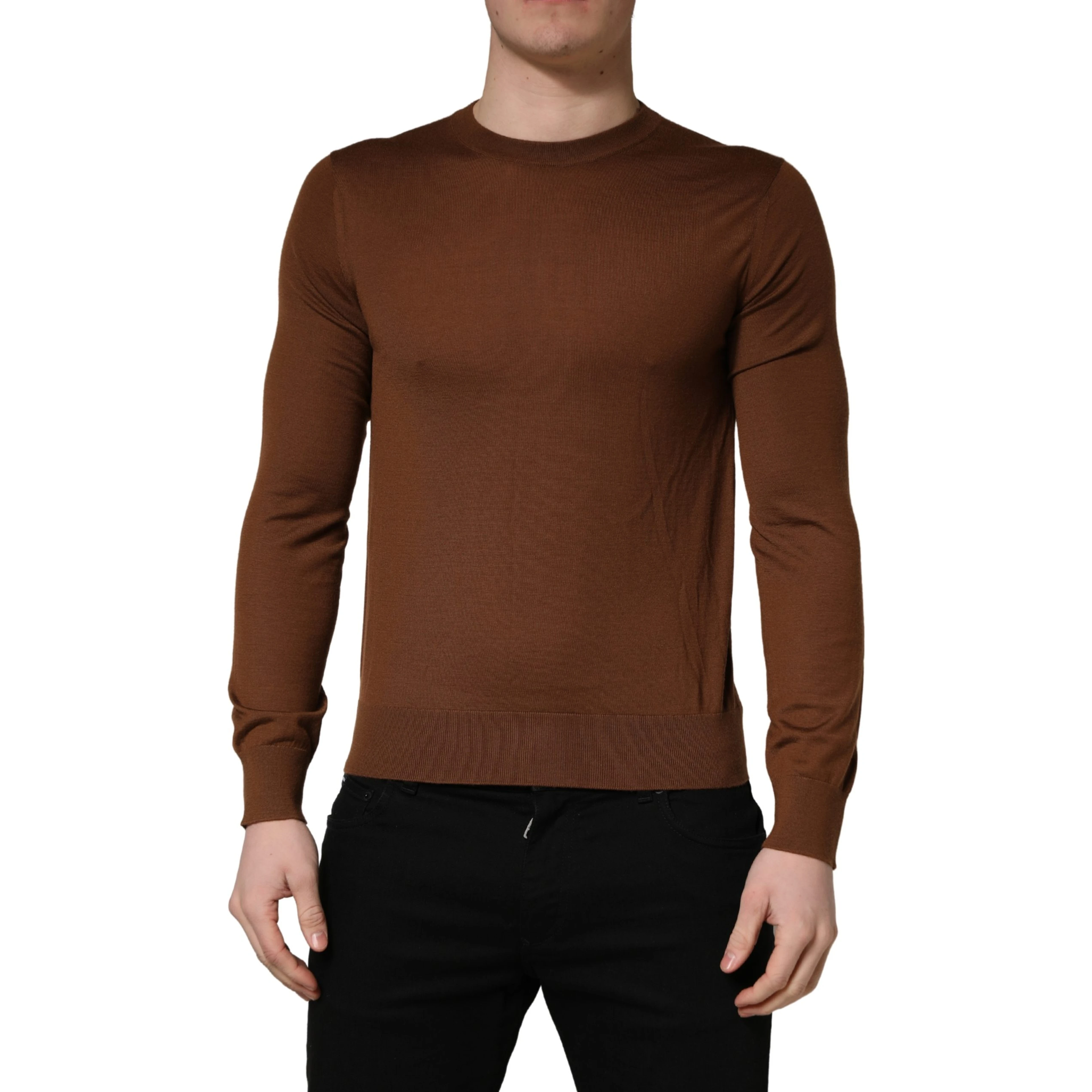 Brown Cashmere Men Crew Neck Pullover Sweater